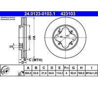 2x Disque de frein ventilé 24.0123-0103.1 ATE pour HONDA ROVER