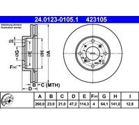 Disque de frein ATE 24.0123-0105.1 avant, ventilé, 1 pièce