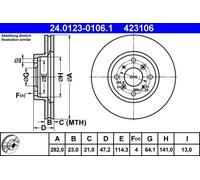 2x Disque de frein ventilé 24.0123-0106.1 ATE pour HONDA CIVIC VI Hatchback