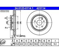 Disque de frein ATE 24.0123-0114.1 arrière, ventilé, 1 pièce