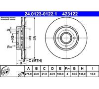 2x Disque de frein ventilé 24.0123-0122.1 ATE pour FORD FIESTA VI B-MAX