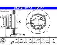 2x Disque de frein ventilé 24.0124-0117.1 ATE pour PORSCHE 911 Décapotable 911