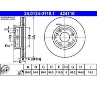 Disque de frein ATE 24.0124-0118.1 avant, ventilé, à haute teneur en carbone, 1 pièce