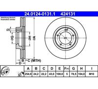 2x Disque de frein ventilé 24.0124-0131.1 ATE pour FORD TRANSIT Autobus/Autocar