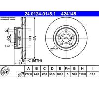 Disque de frein ATE 24.0124-0145.1 avant, ventilé, 1 pièce