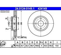 2x Disque de frein ventilé 24.0124-0149.1 ATE pour FORD COUGAR MONDEO II