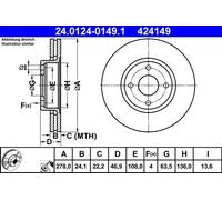 ATE Disque de frein ventilé 24.0124-0149.1 – 2x pour FORD COUGAR / MONDEO II