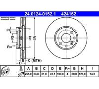 2x Disque de frein ventilé 24.0124-0152.1 ATE pour OPEL ASTRA G Break