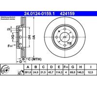 2x Disque de frein ventilé 24.0124-0159.1 ATE pour MITSUBISHI VOLVO