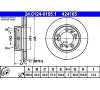 2x Disque de frein ventilé 24.0124-0165.1 ATE pour PORSCHE BOXSTER