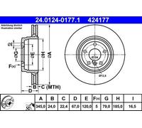 2x Disque de frein ventilé 24.0124-0177.1 ATE pour BMW 7