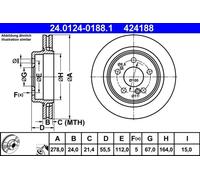 Disque de frein ATE 24.0124-0188.1 arrière, ventilé, à haute teneur en carbone, 1 pièce
