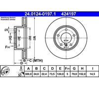 ATE Disque de frein 24.0124-0197.1 avant ventilé à haute teneur en carbone 1 pièce