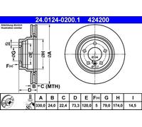 ATE Disque de frein 24.0124-0200.1 - avant, ventilé, haute teneur en carbone - 1 pièce