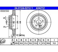 ATE Disque de frein 24.0124-0212.1 – arrière ventilé, haute teneur en carbone – 1 pièce