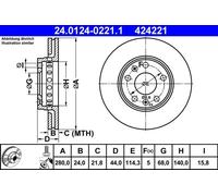 2x Disque de frein ventilé 24.0124-0221.1 ATE pour RENAULT DACIA NISSAN