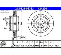 2x Disque de frein ventilé 24.0124-0236.1 ATE pour MERCEDES-BENZ CLS CLASSE E