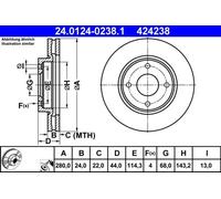 2x Disque de frein ventilé 24.0124-0238.1 ATE pour NISSAN TIIDA A trois volumes