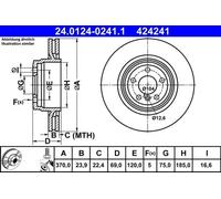 2x Disque de frein ventilé 24.0124-0241.1 ATE pour BMW 5 Gran Turismo 7