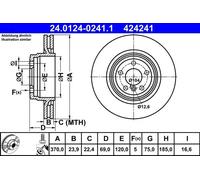 ATE Disque de frein 24.0124-0241.1 arrière ventilé haute teneur en carbone 1 pièce