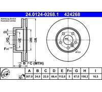 2x Disque de frein ventilé 24.0124-0268.1 ATE pour BMW 3 3 Touring 3 Touring Van