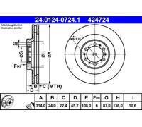 Disque de frein ATE 24.0124-0724.1 avant, ventilé, 1 pièce