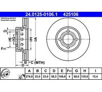 Disque de frein ATE 24.0125-0106.1 avant, ventilé, à haute teneur en carbone, 1 pièce