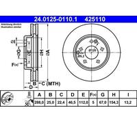 ATE Disque de frein 24.0125-0110.1 – avant, ventilé, haute teneur en carbone – 1 pièce