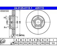 2x Disque de frein ventilé 24.0125-0115.1 ATE pour VW PASSAT B5 PASSAT B5.5