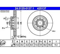 Disque de frein ATE 24.0125-0137.1 avant, ventilé, à haute teneur en carbone, 1 pièce