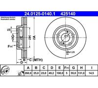 Disque de frein ATE 24.0125-0140.1 avant, ventilé, 1 pièce