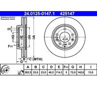 2x Disque de frein ventilé 24.0125-0147.1 ATE pour MAZDA 6 Hatchback
