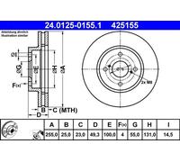 Disque de frein ATE 24.0125-0155.1 avant, ventilé, 1 pièce