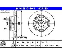 Disque de frein ATE 24.0125-0160.1 avant, ventilé, à haute teneur en carbone, 1 pièce
