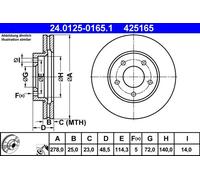 Disque de frein ATE 24.0125-0165.1 avant, ventilé, à haute teneur en carbone, 1 pièce