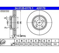 Disque de frein ATE 24.0125-0170.1 avant, ventilé, à haute teneur en carbone, 1 pièce