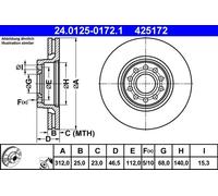 2x Disque de frein ventilé 24.0125-0172.1 ATE pour VW SKODA