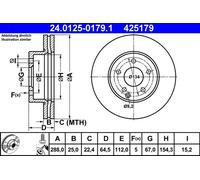 Disque de frein ATE 24.0125-0179.1 avant, ventilé, à haute teneur en carbone, 1 pièce