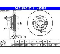 Disque de frein ATE 24.0125-0187.1 avant, ventilé, 1 pièce