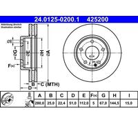 2x Disque de frein ventilé 24.0125-0200.1 ATE pour MERCEDES-BENZ CLASSE A