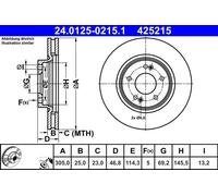 ATE Disque de frein 24.0125-0215.1 avant ventilé haute teneur en carbone 1 pièce