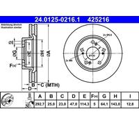 Disque de frein ATE 24.0125-0216.1 avant, ventilé, à haute teneur en carbone, 1 pièce