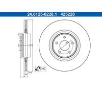 2x Disque de frein ventilé 24.0125-0228.1 ATE pour FORD FOCUS III
