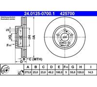 ATE Disque de frein 24.0125-0700.1 avant ventilé 1 pièce