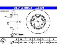 2x Disque de frein ventilé 24.0126-0109.1 ATE pour NISSAN FORD