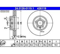 2x Disque de frein ventilé 24.0126-0119.1 ATE pour VW SEAT FORD