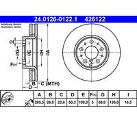 Disque de frein ATE 24.0126-0122.1 avant, ventilé, 1 pièce