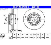 Disque de frein ATE 24.0126-0123.1 avant, ventilé, à haute teneur en carbone, 1 pièce
