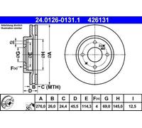 2x Disque de frein ventilé 24.0126-0131.1 ATE pour MITSUBISHI GALANT VIII