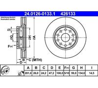 2x Disque de frein ATE 24.0126-0133.1 convient pour FIAT